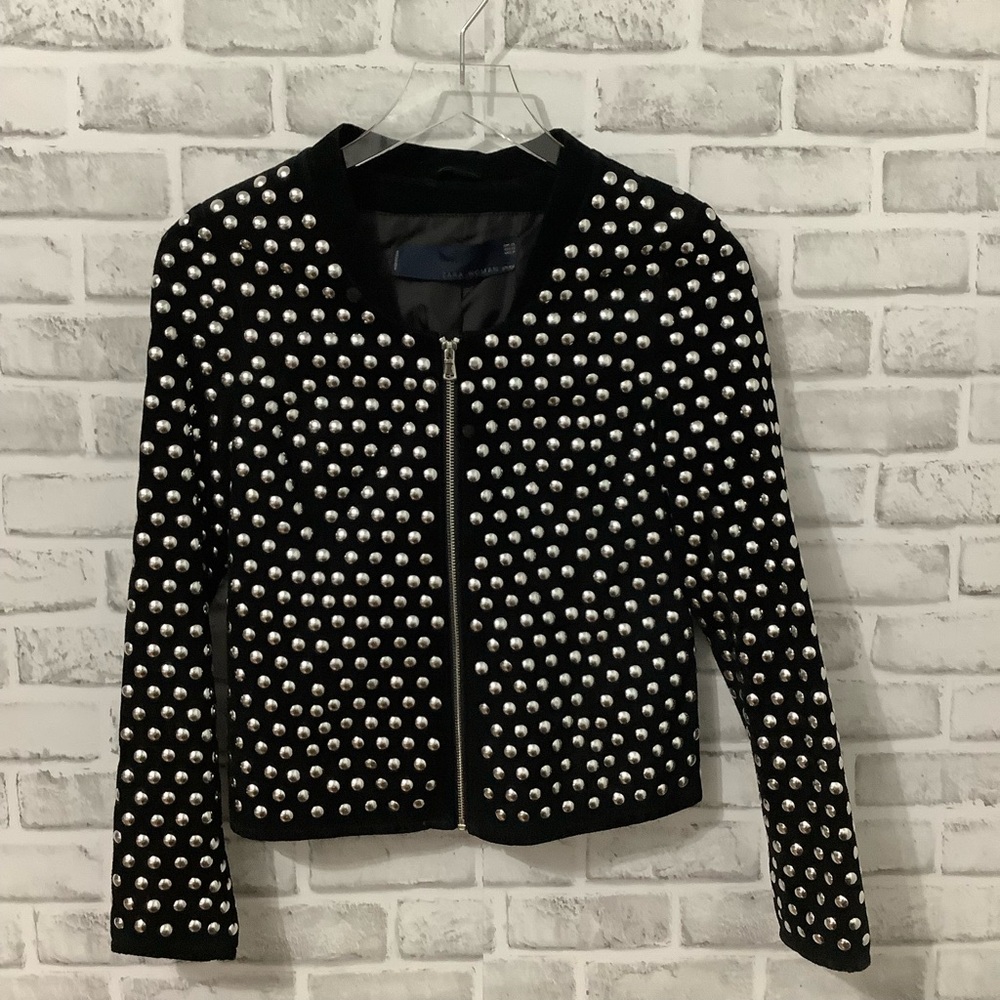 Zara Studio Leather pig Skin Studded Black Jacket XS
